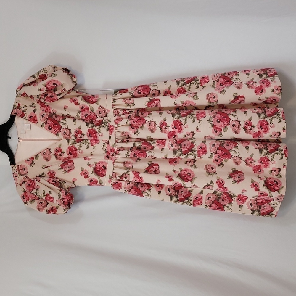 RACHEL Parcell Pink Brocade Floral Puff Sleeve Dress - Picture 5 of 17